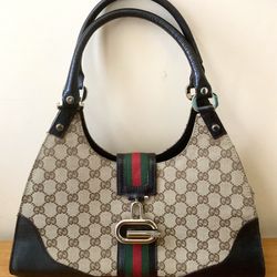 🌹VTG GUCCI OPHIDIA HOBO SHERRY FABRIC & LEATHER GOLD HARDWARE HAND BAG 🇮🇹