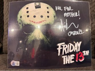 8x10 Jason Friday the 13th signed by Ari Lehman spanked in White ink