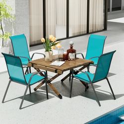 Set of 4 Sky Blue Textilene Sky Blue Outdoor Chairs