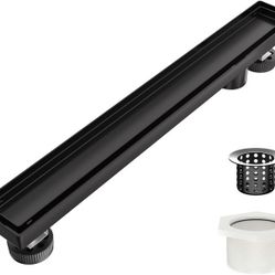 60 Inch Offset Linear Shower Drain Matte Black, Stainless Steel Bathroom Side Outlet Floor Drain