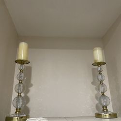 2 Candle Holders And Candle Good Condition 