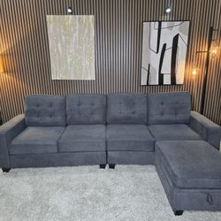 Gray Reversible Chaise L shape Sectional Couch with Storage Space