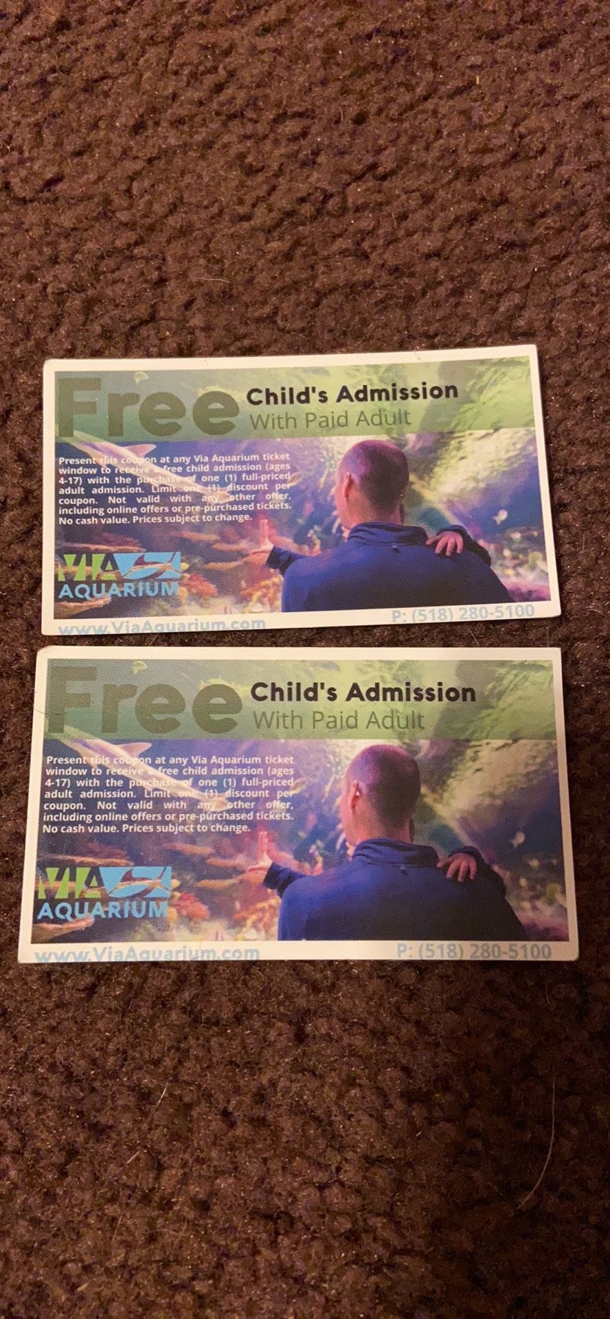 2 Free Child’s Passes To Via Aquarium