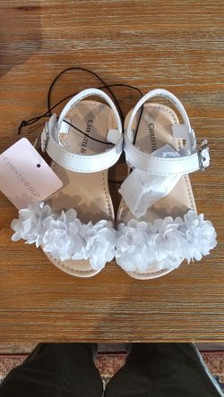 New Baby Girl Toddler Girls Size 7 Flower White Shoes Sandals 