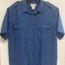John Blair Button Up Shirt Men’s XL Blue Vertical Stripe Pocket Casual Preppy