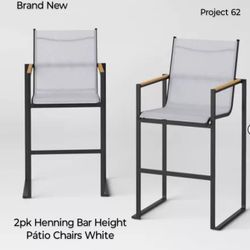Brand New-  Project 62 - 2 Pk Henning Bar Height Pub / Patio  Chairs White 