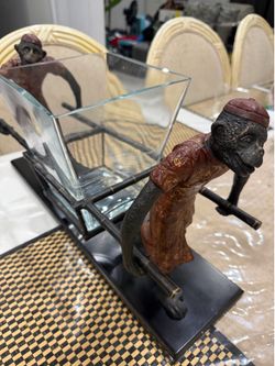 Bronze HEAVY Oriental Monkey Carrying Sedan Table Centerpiece
