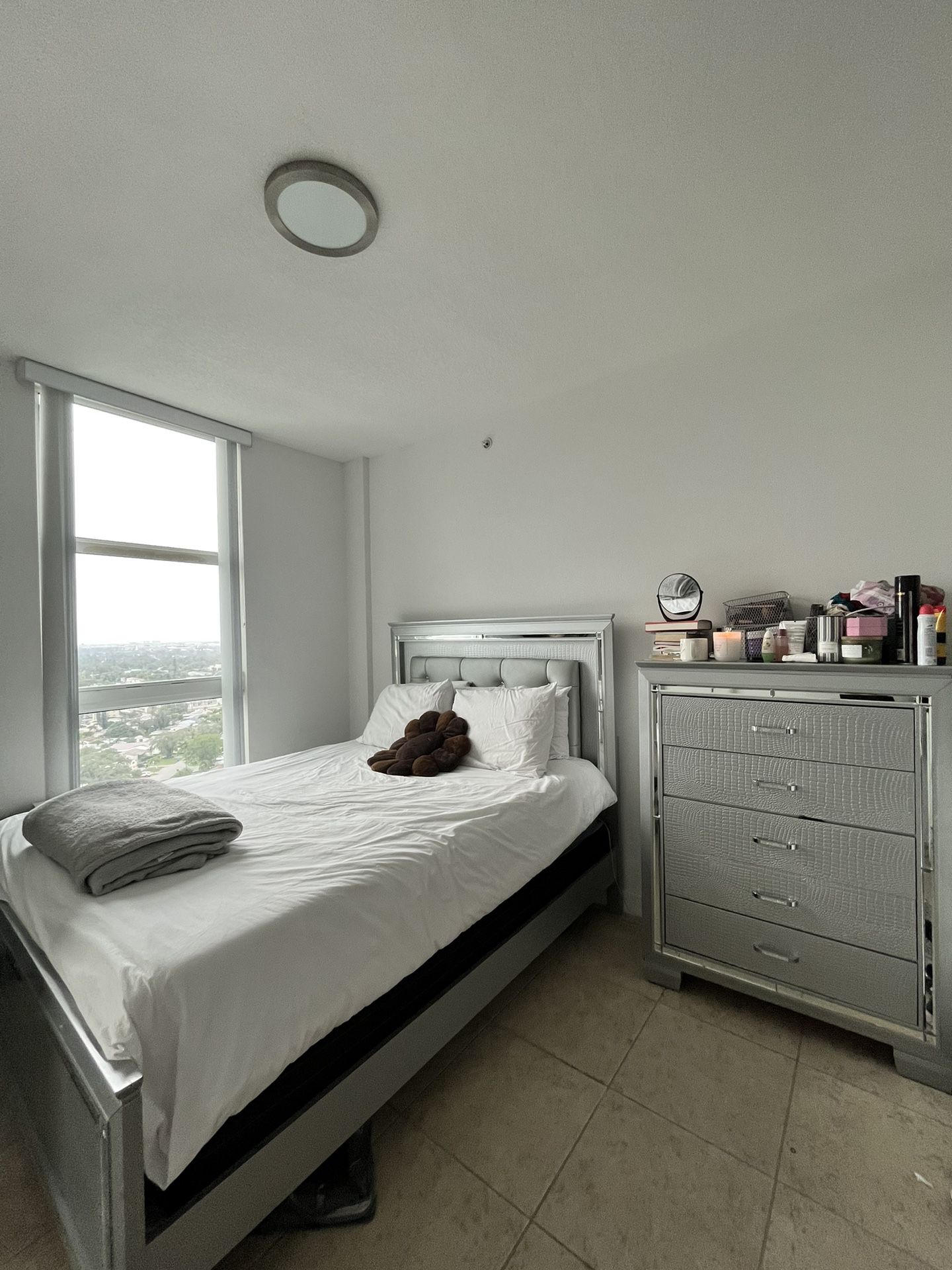 Grey bed Frame + Grey Matching Dresser 