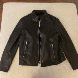 All Saints Men’s Leather Cora Jacket Jet Black Size XL NWT