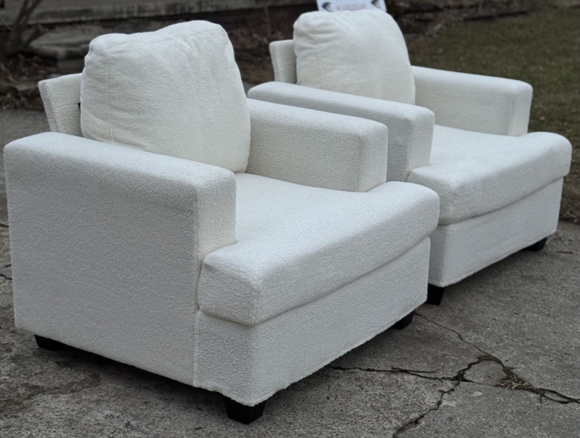 White Bouclé Lounge Chairs