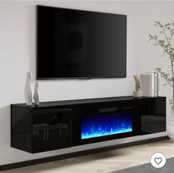 Fireplace TV Stand with 36" Electric Fireplace LED Lights Console for TVs Up to 78" Black
