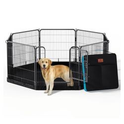 PJYuCien Dog Playpen Plus Storage Bag for Camping, 24" H Portable Dog Pen with Extra Hard Bottom， Heavy Duty Puppy Playpen for Puppies/Small Dogs, 8 P