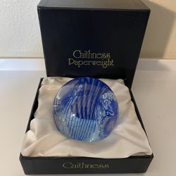 Caithness Scotland Acrobat Blue Stripe Art Glass Paperweight 2.5”