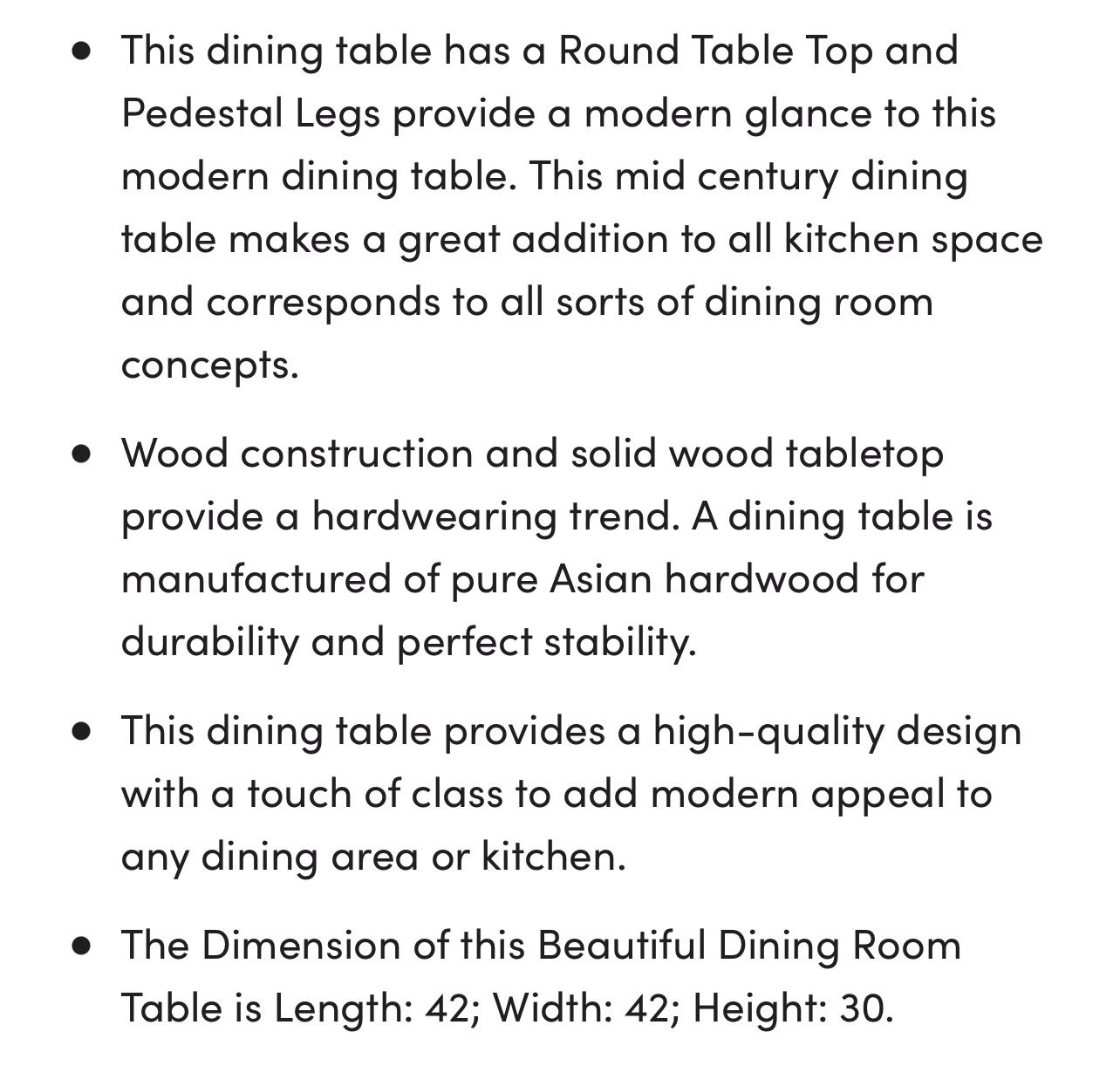 Cappuccino Asian Wood Dining Table. Round Table Top with Pedestal Legs. Wood construction and solid wood tabletop.