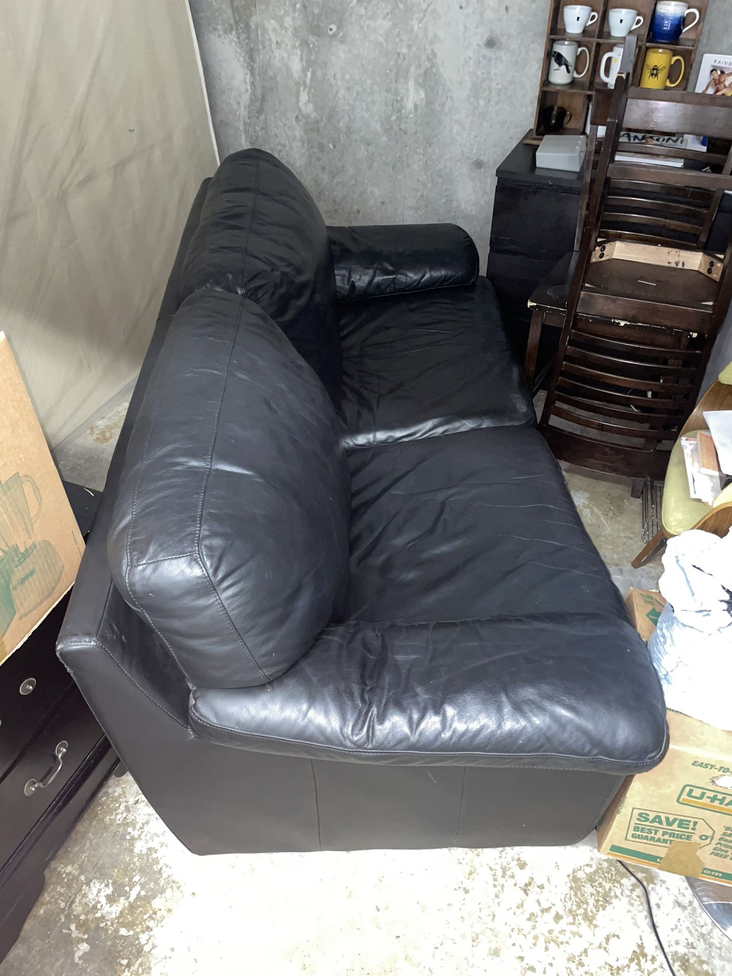 Black Leather Couch 6ft