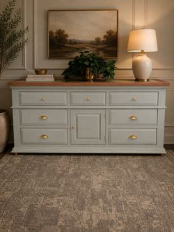 SOFT SAGE DRESSER AND (1) NIGHTSTAND