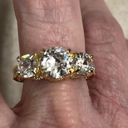 New CZ 3 stone GOLD filled wedding ring 7