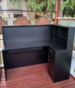 L-Shaped Corner Reception Desk w/ Hutch & Storage - Pre-Assembled