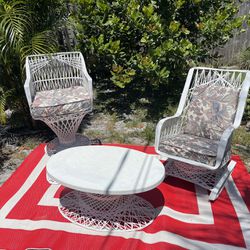 3 pcs Patio Rocking Chair, Bar Chair And Table 36”x24”x16”H With Cushions In Good Condition $100 Firm On Price