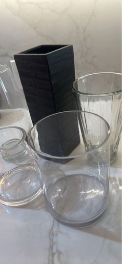Mixed Glass Vases and Black Textured Vase Set