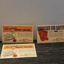 Vintage GULF advertising Oil Change Reminder Cards / Mailers - Stamped On Back (New Old Stock)