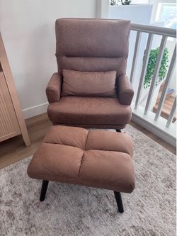 Recliner Chair w/ Ottoman – Brown Faux Leather
