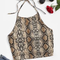 Privé Snakeskin Print Cropped Halter Top size small 