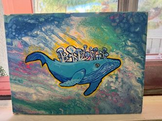 Original Acrylic Painting Whale with Mushrooms