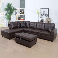Brown bonded leather sectional sofa household living space footrest bundle home furniture for sale
