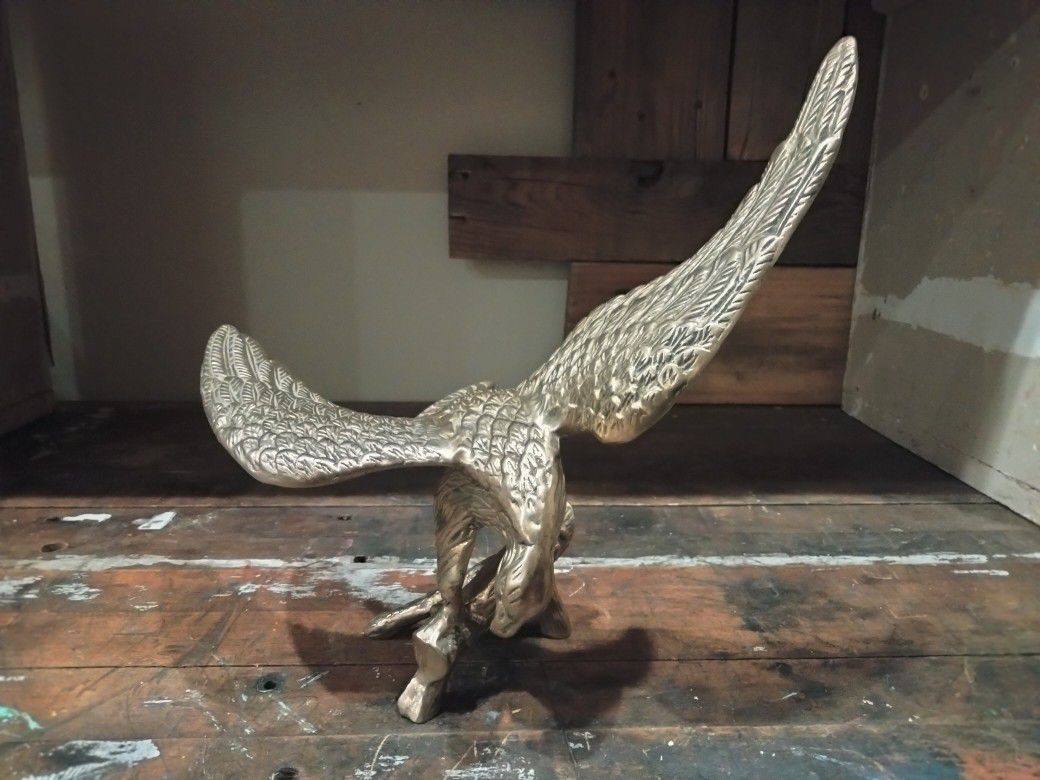 Vintage Mid-century Brass Flying Eagle On Log American Figure Statue Sculpture I Know