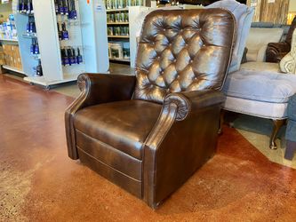 BURRIS INDUSTRIES Brown Leather Tufted Manual Pushback Recliner
