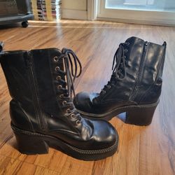 Black Leather Combat Boots, Approx Size 6-8 (?)