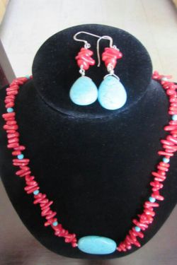 Handmade Sterling Silver Coral and turquoise necklace.
