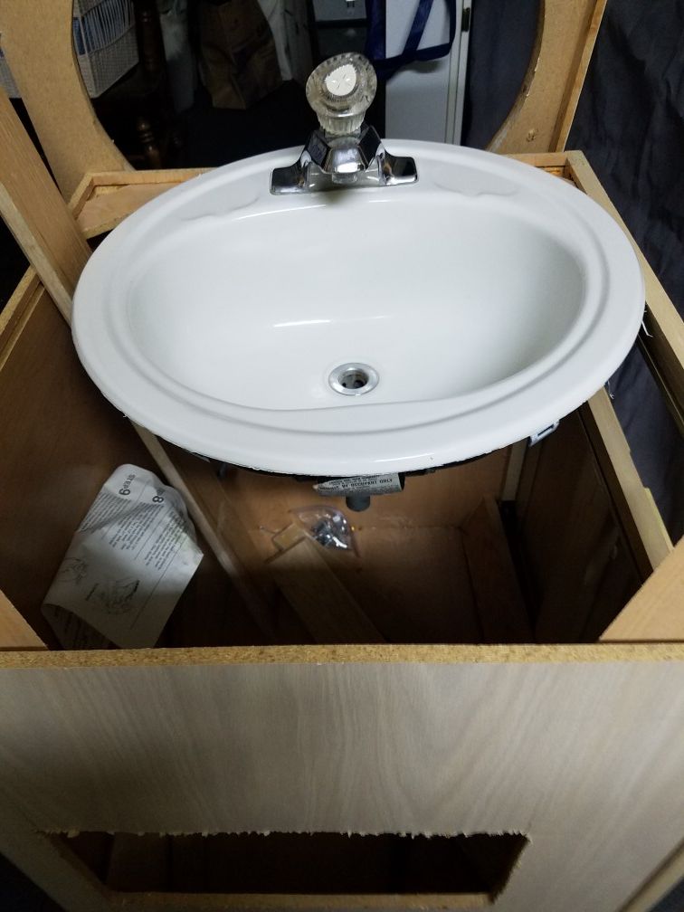 FREE 30 inch oak vanity, 2 round sinks, 2 mirrors