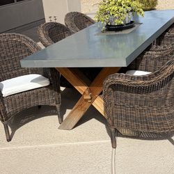 Pottery Barn Table And Wicker Chairs