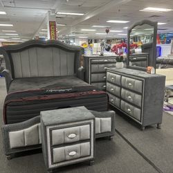 Gorgeous Velvet 5pc Bedroom Set With LEDs  Now On Special $1499 With A FREE Nightstand!! 