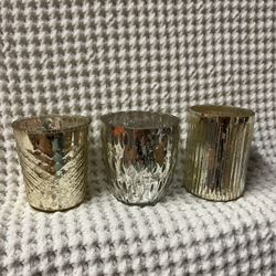 Set of 3 Metallic Glass Votive Candle Holders – Gold & Silver