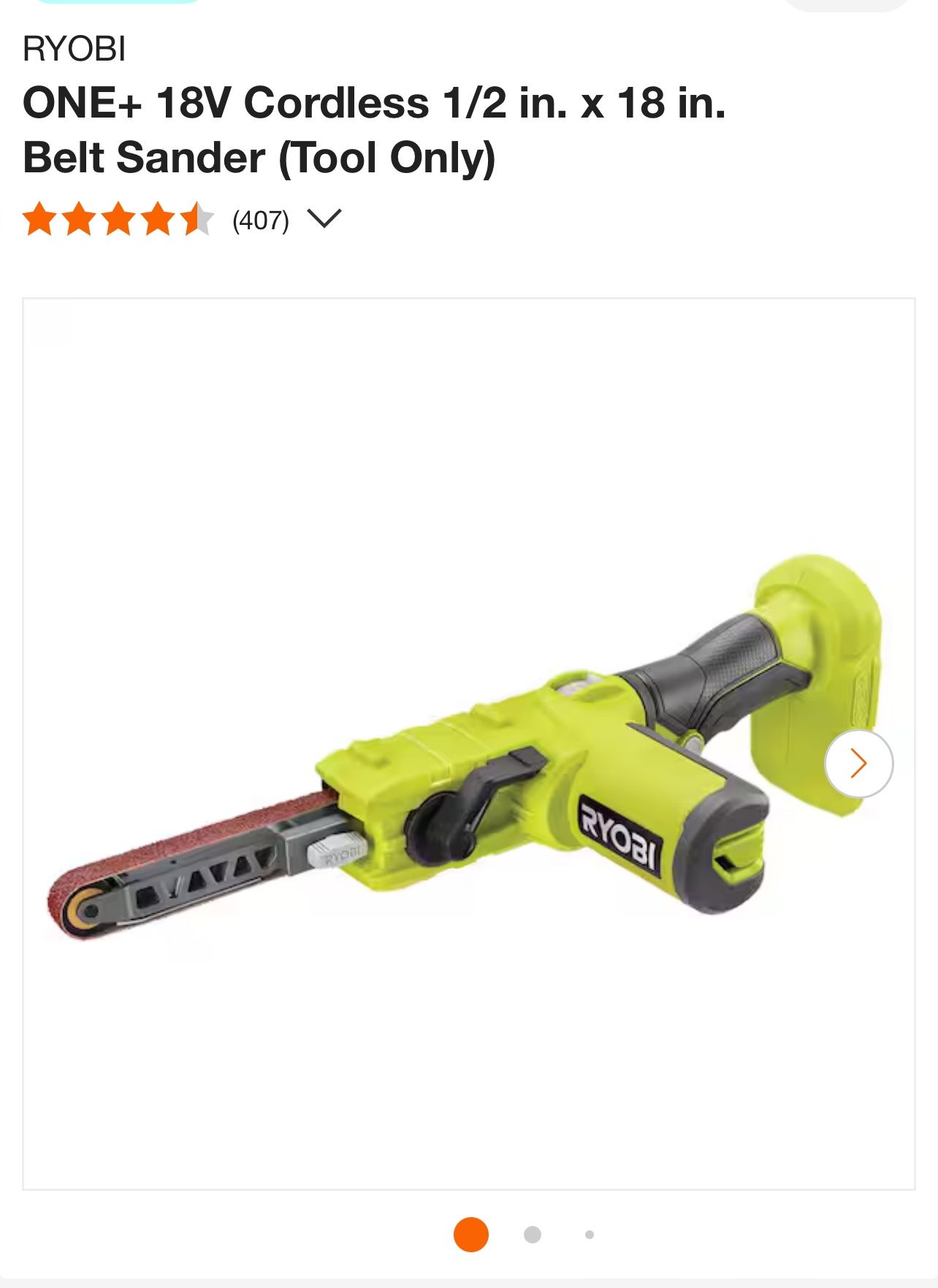 RYOBI ONE+ 18V Cordless 1/2 in. x 18 in. Belt Sander (Tool Only)