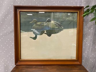 Ducks Art Print Framed in Wooden Shadow Boxed Fram