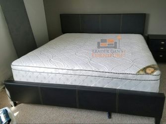Brand New King Size Black Leather Platform Bed Frame +Pillowtop Mattress