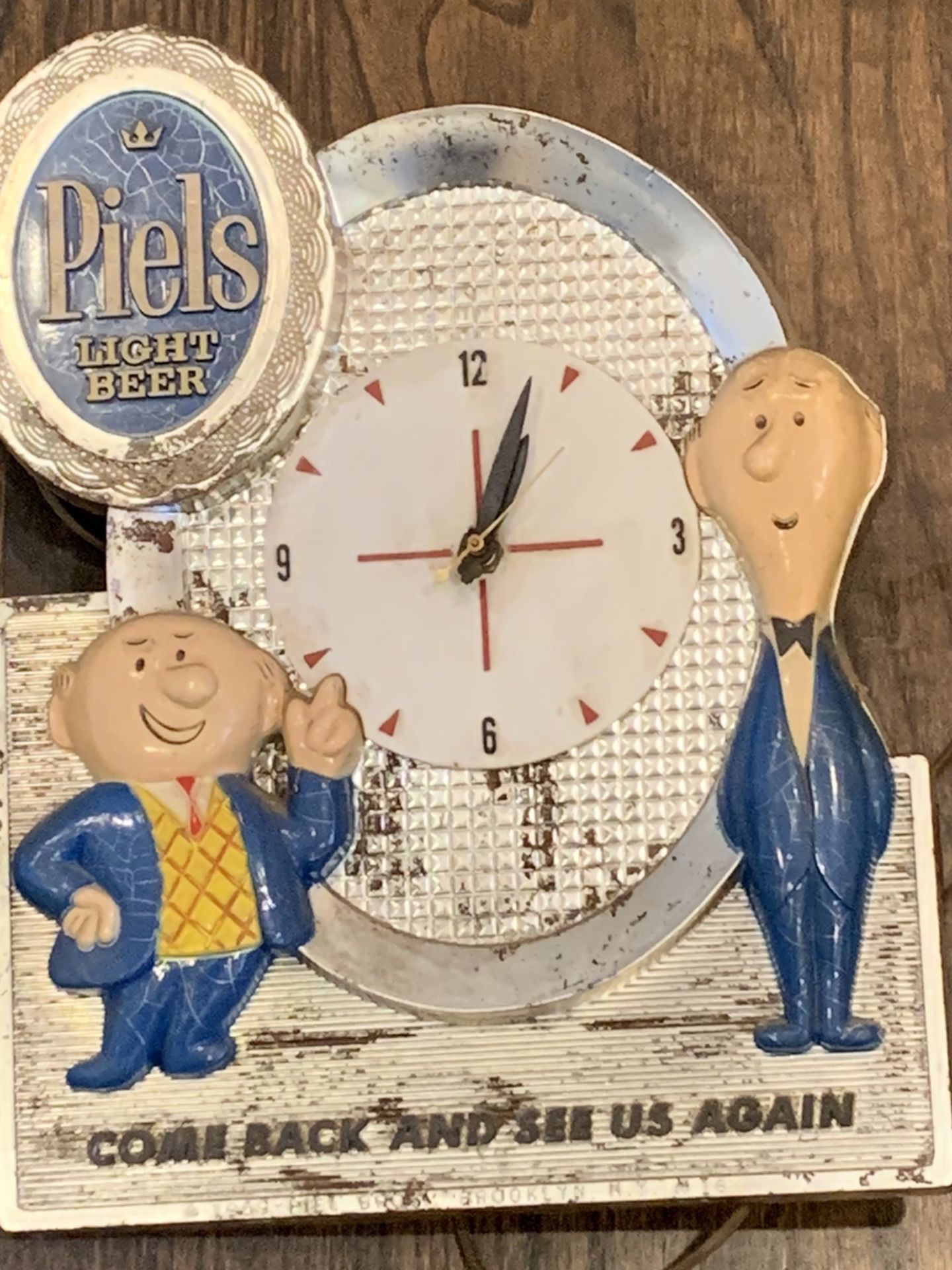 Vintage Piels beer wall clock sign works some wear