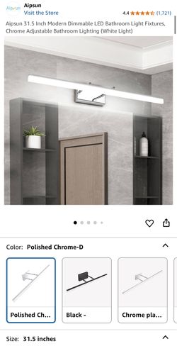 Aipsun 31.5 Inch Modern Dimmable LED Bathroom Light Fixtures, Chrome Adjustable Bathroom Lighting (White Light)