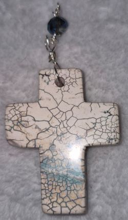 Vintage Raku Pottery Cross Pendant — Ceramic Crackle Glaze