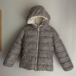 Gap Kids Girls Size Small 6/7 Winter Puffer Jacket Coat Sherpa Lined Heavy Duty Warm Cheetah Print 
