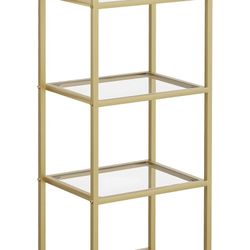 4-Tier Bookcase ，Small Bookshelf ，Narrow Tempered Glass Bookshelves，Slim Shelving Unit for for Living Room, Bedroom, Home Office, Gold