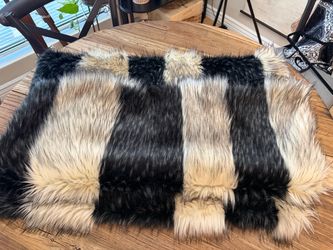 Faux fur striped throw blanket raccoon 48” x 63”