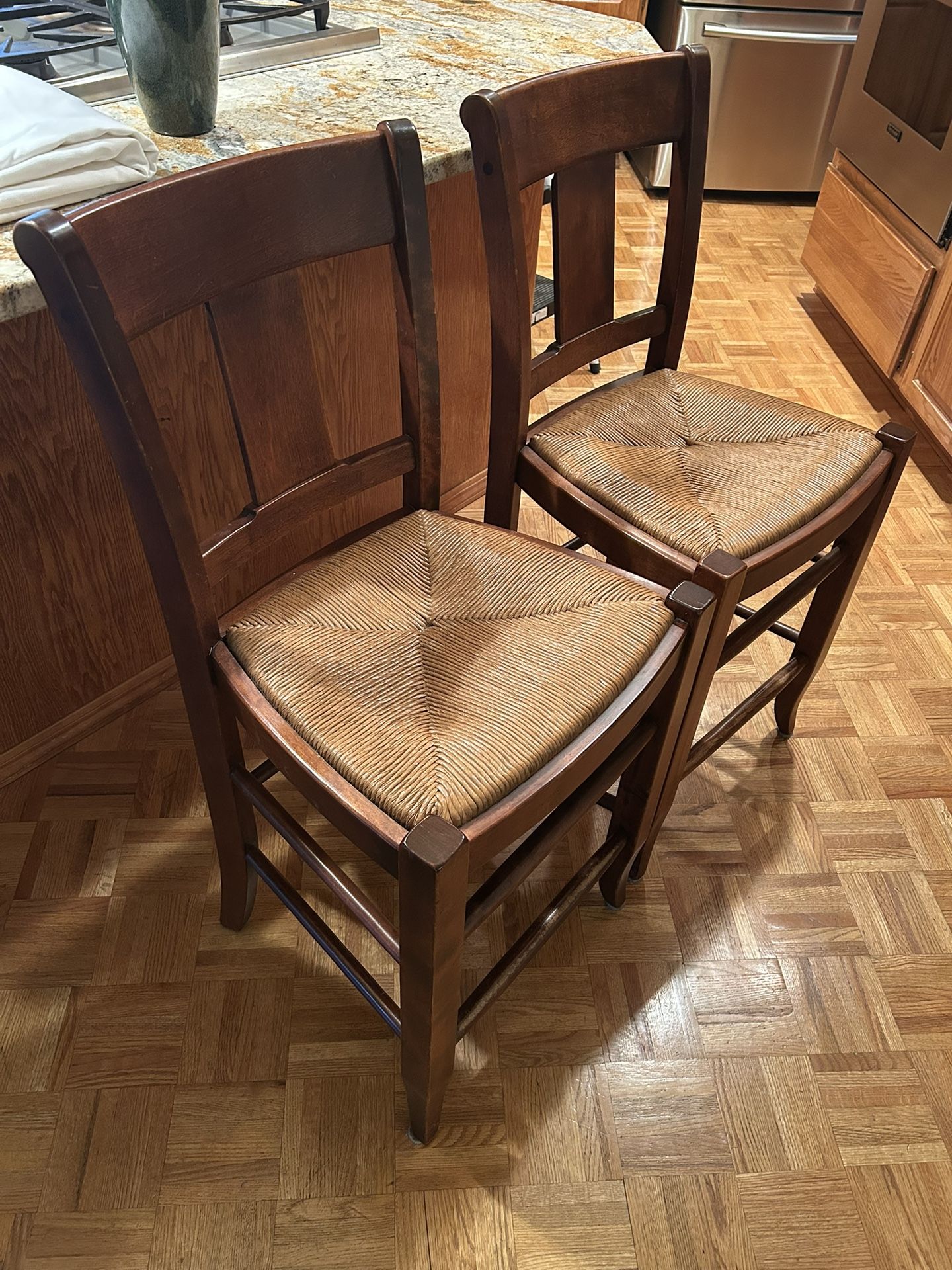 Rattan And Wood Bar Stools
