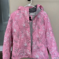 Girls Pink Grey White Ski Jacket 14/16 XL $15