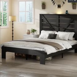 Full Size Wooden Bed Frame with Headboard