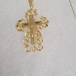 14K Yellow Filligree Gold Cross and 10K Chain